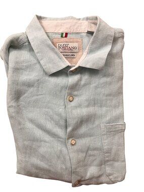 Bruno Positano Italy Linen Button Down Mens Shirt XL Blue Mediterranean Resort